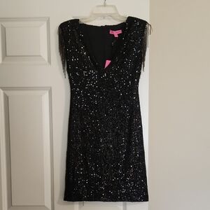 Betsey Johnson Black Sequin Mini Dress Homecoming Size S